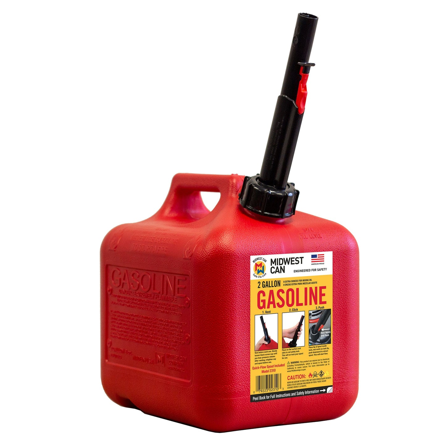 Midwest Can Company 2310 2 Gallon Gas Can Fuel Container Jugs with Spout, Red