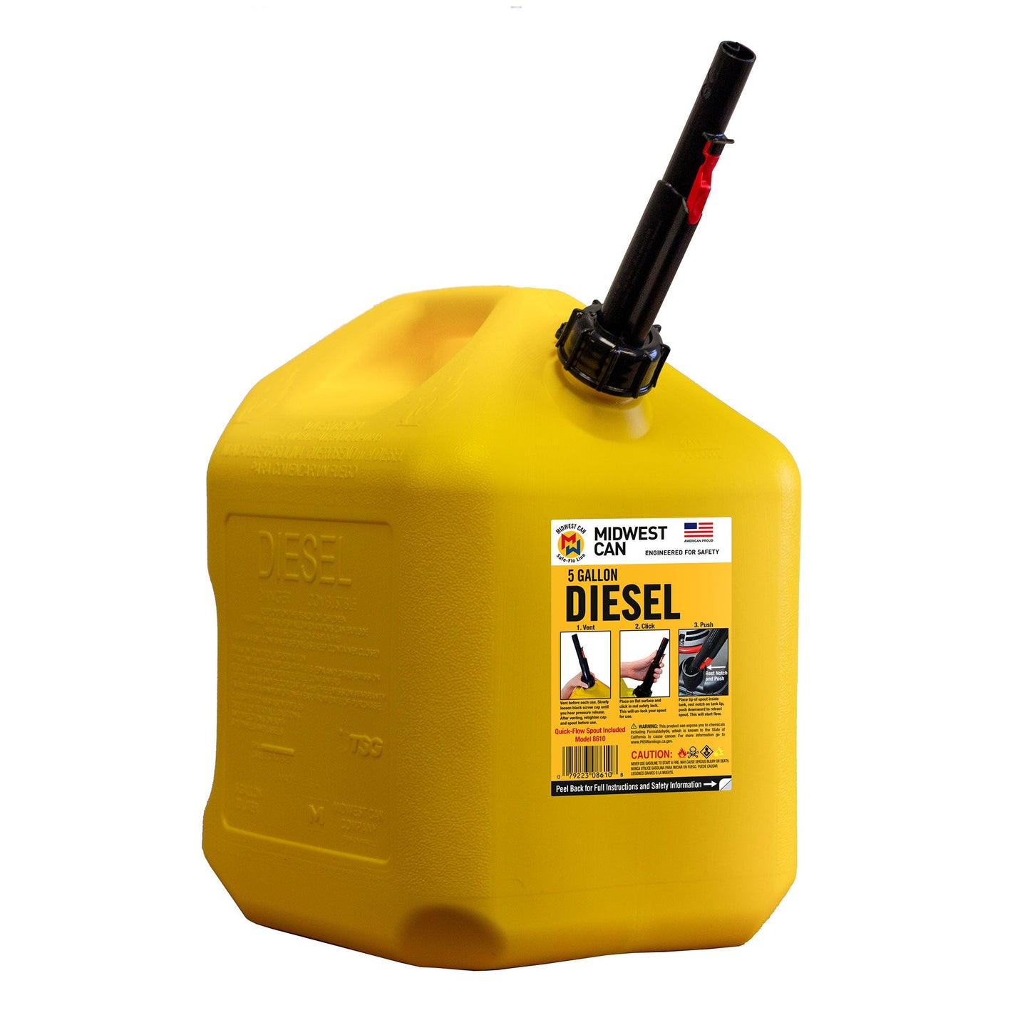 Midwest Can Company 5 Gal Diesel Fuel Container w/ Auto Shutoff, Yellow (2 Pack)