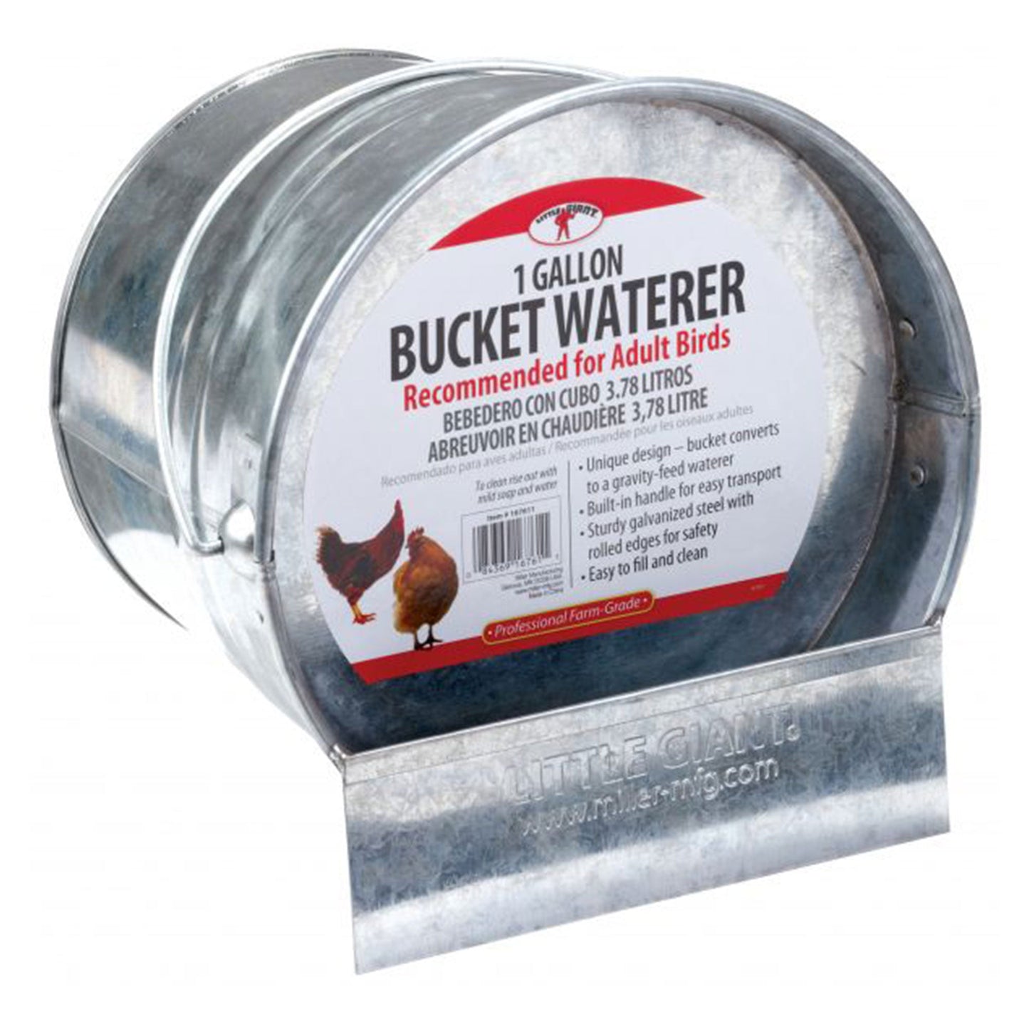 Little Giant 1-Gallon Galvanized Steel Poultry Bucket Waterer w/ Built-In Handle