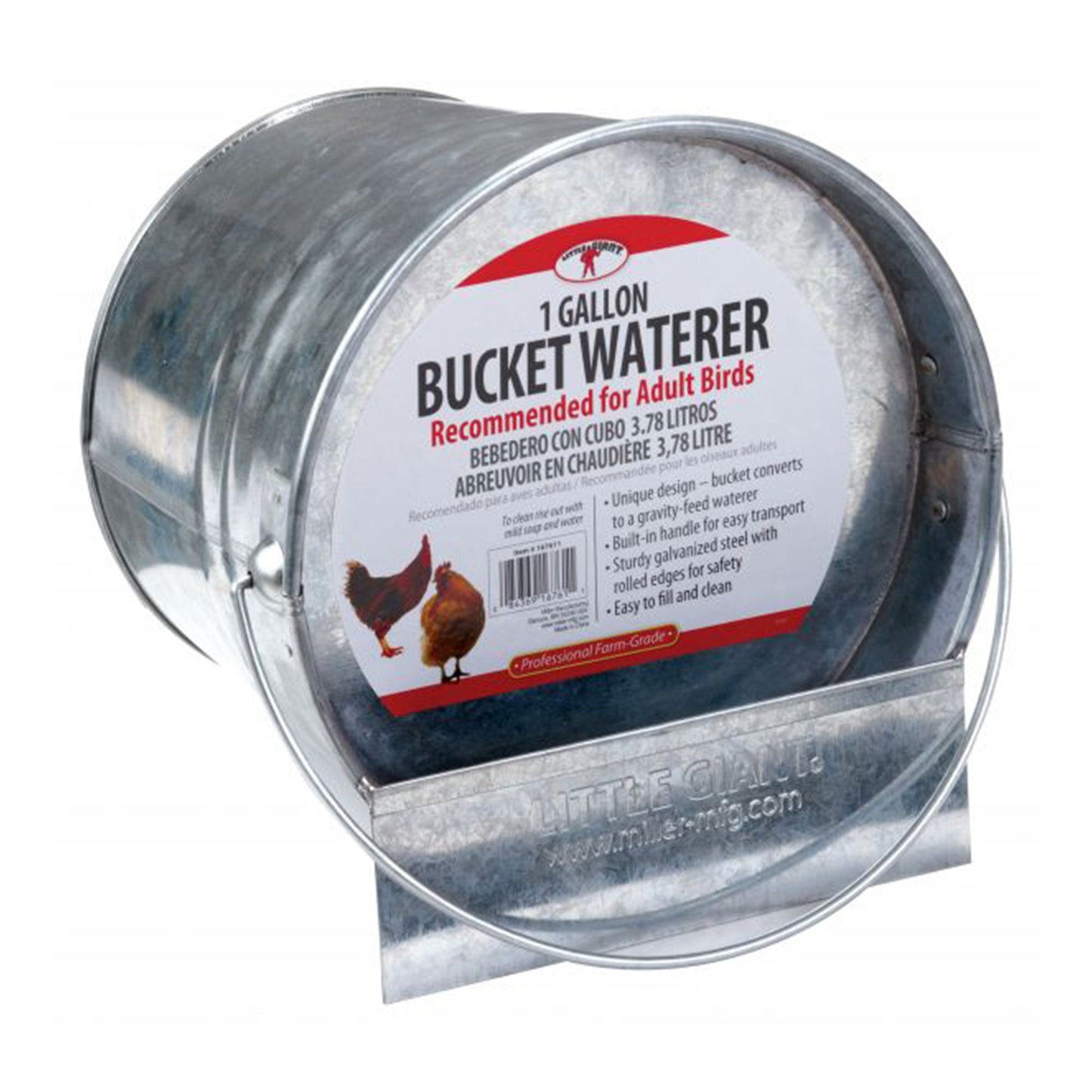 Little Giant 1-Gallon Galvanized Steel Poultry Bucket Waterer w/ Built-In Handle