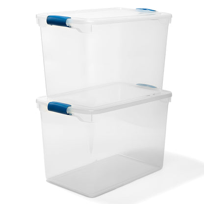 Homz 112 Qt Multipurpose Stackable Storage Bin with Latching Lid, Clear (2 Pack)