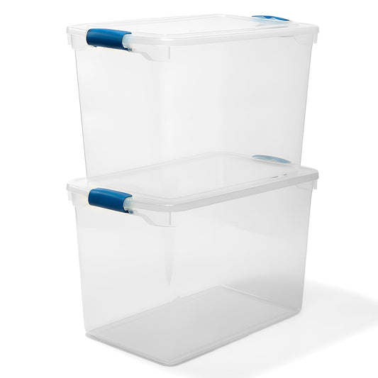 Homz 112 Qt Multipurpose Stackable Storage Bin with Latching Lid, Clear (2 Pack)