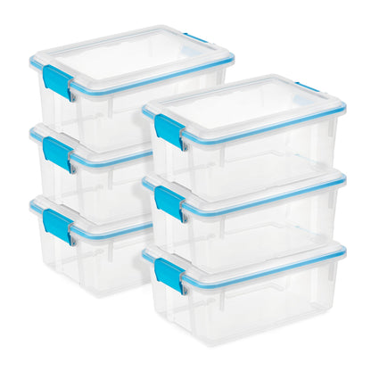Sterilite 12 Qt Plastic Storage Bin Container Clear Gasket Sealed Box, (6 Pack)
