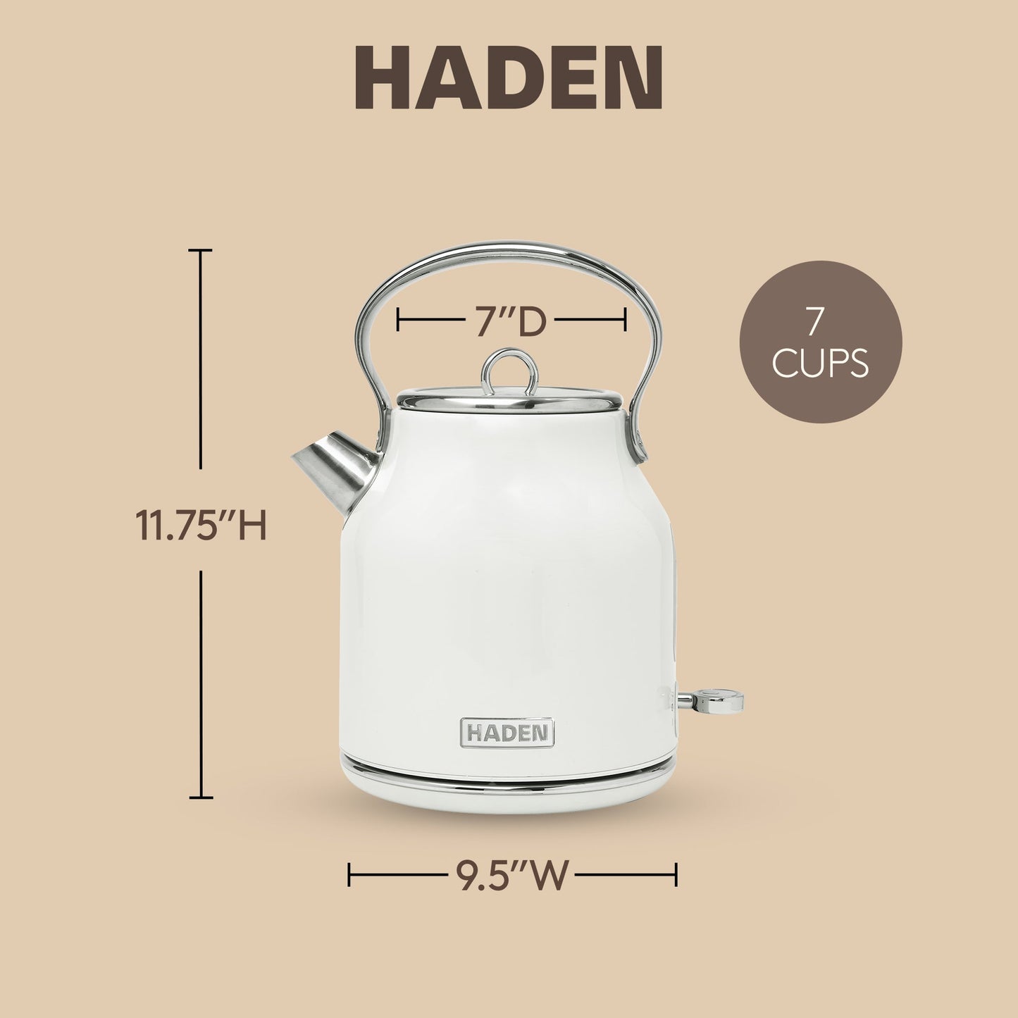 Haden Heritage 1.7 Liter Stainless Steel Electric Water Kettle, Ivory & Chrome