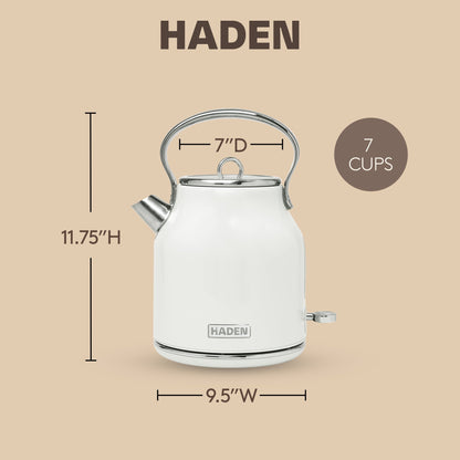 Haden Heritage 1.7 Liter Stainless Steel Electric Water Kettle, Ivory & Chrome