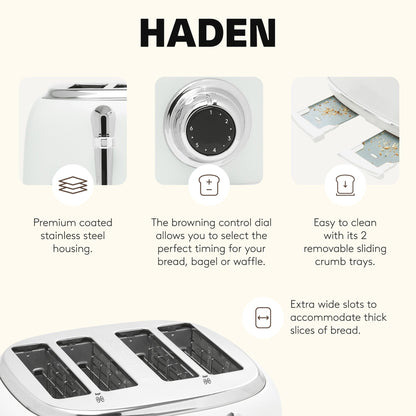 Haden Heritage Wide Slot Stainless Steel Toaster, Ivory & Chrome