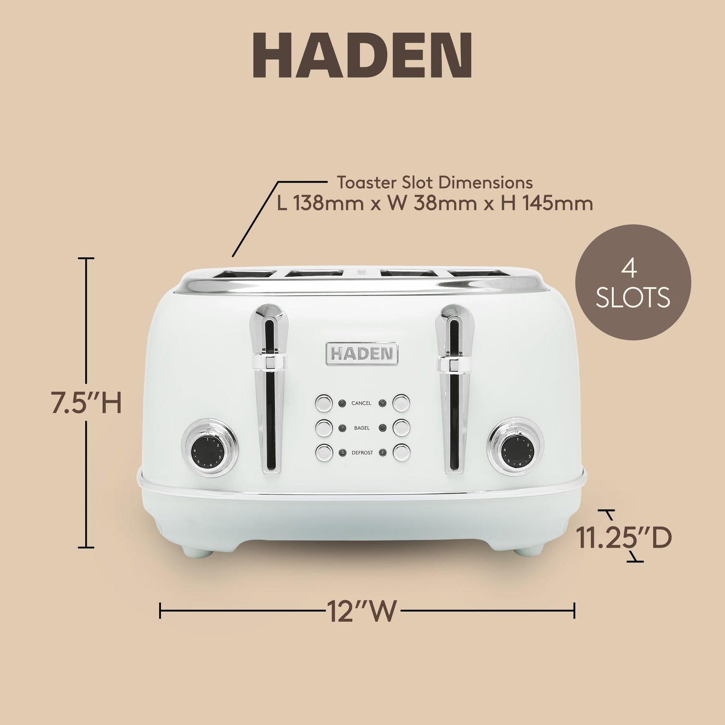 Haden Heritage Wide Slot Stainless Steel Toaster, Ivory & Chrome