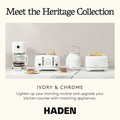 Haden Heritage Wide Slot Stainless Steel Toaster, Ivory & Chrome