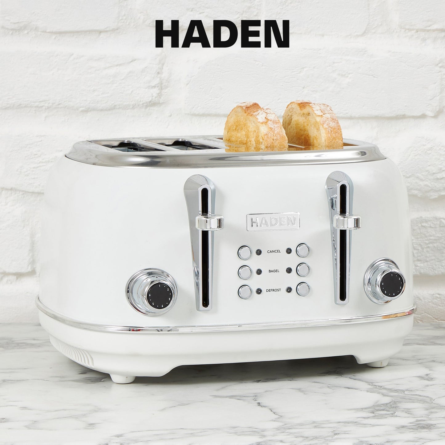 Haden Heritage Wide Slot Stainless Steel Toaster, Ivory & Chrome