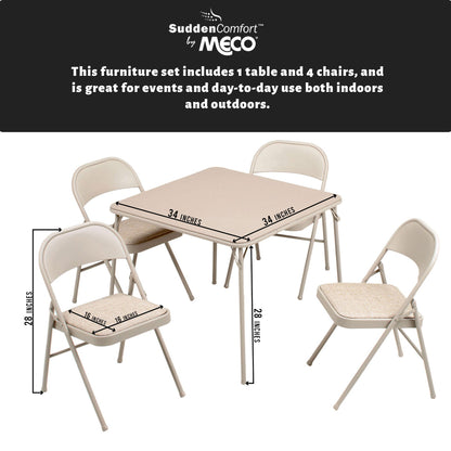 MECO Sudden Comfort 5 Piece 34x34 Card Table and 4 Chairs Folding Furniture Set