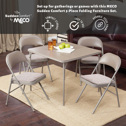 MECO Sudden Comfort 5 Piece 34x34 Card Table and 4 Chairs Folding Furniture Set
