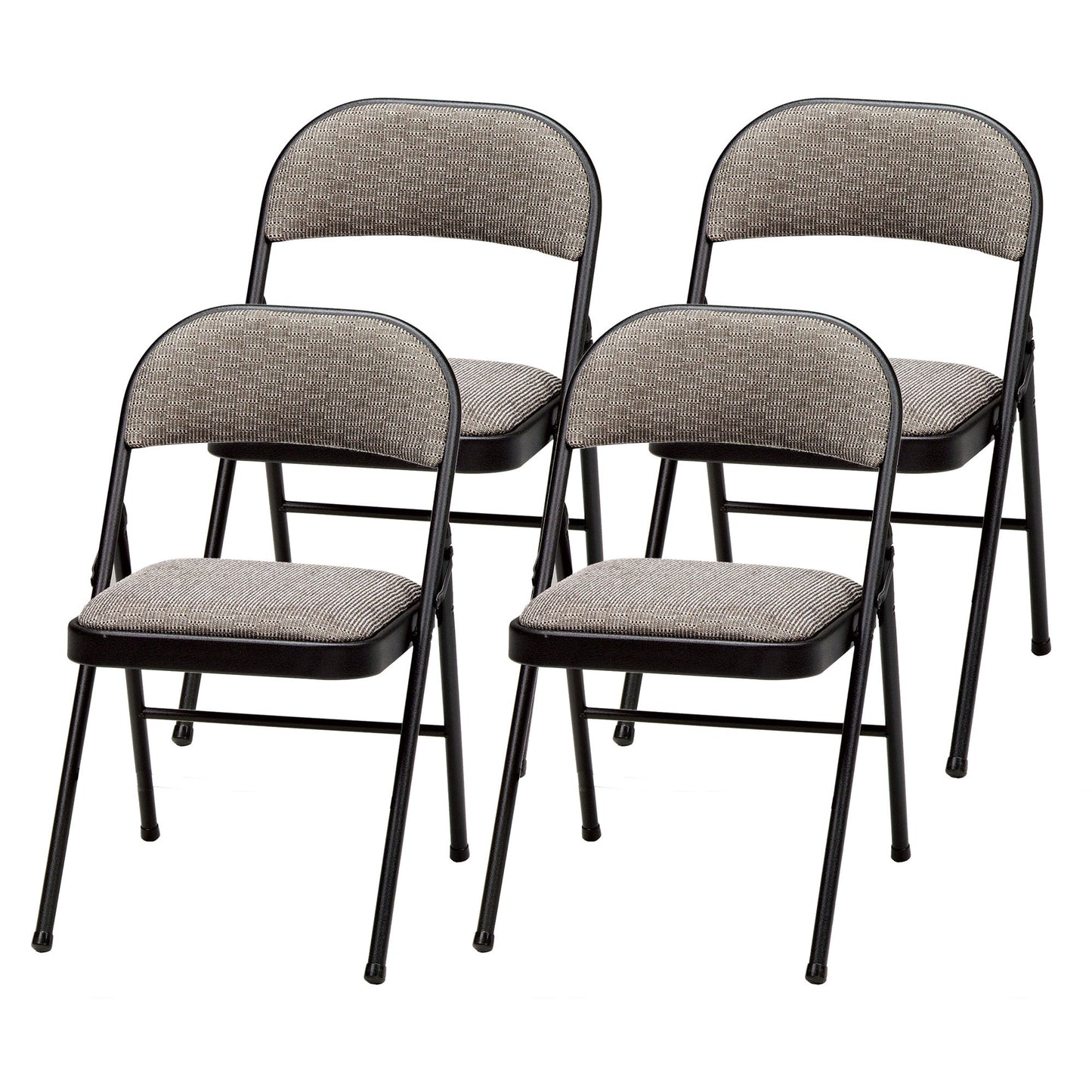 MECO Sudden Comfort Deluxe Metal Fabric Padded Folding Chair Set, Black (4 Pack)