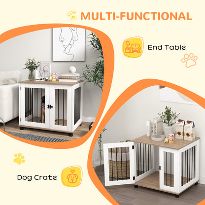 Dog Crate Furniture, Side Table Indoor Dog Kennel, End Table with Lockable Door for Small and Medium Dogs, Walnut Brown