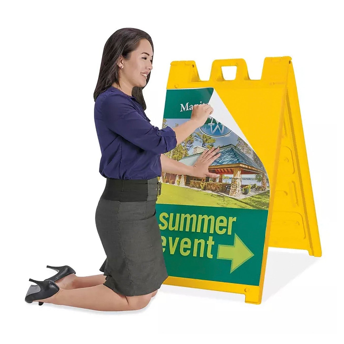 Plasticade 130-Y Signicade A Frame Plain Portable Folding Sidewalk Sign, Yellow