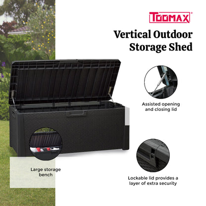 Toomax Santorini Plus Patio Deck Storage Box Bench, 145 Gallon (Anthracite)