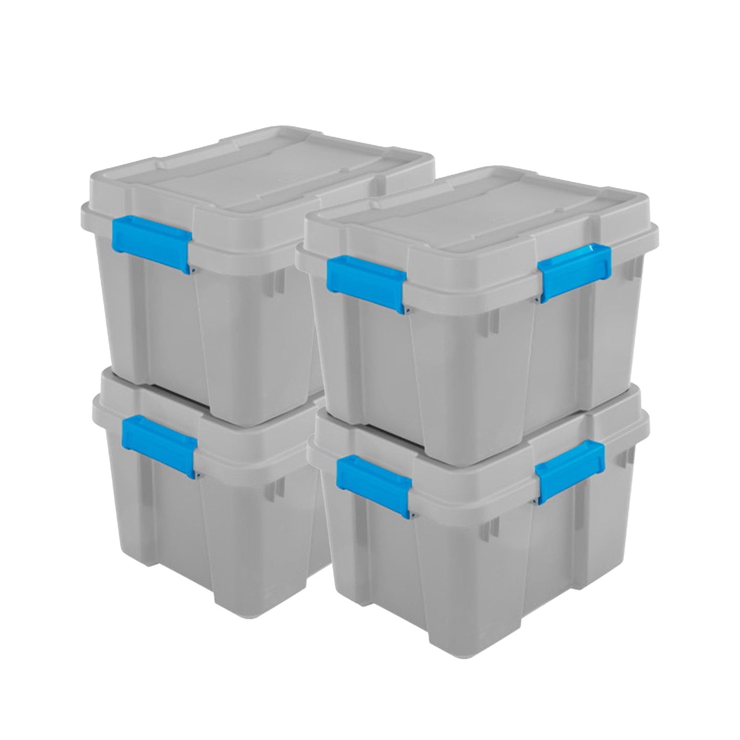 Sterilite 20 Gallon Plastic Home Storage Container Tote Box, Gray/Blue, (4 Pack)