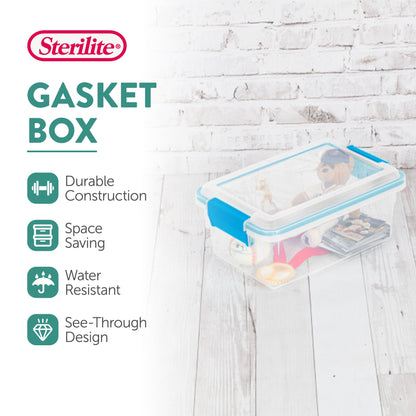 Sterilite 7.5 Quart Gasket Box, Stackable Storage Bin with Latching Lid, 6 Pack