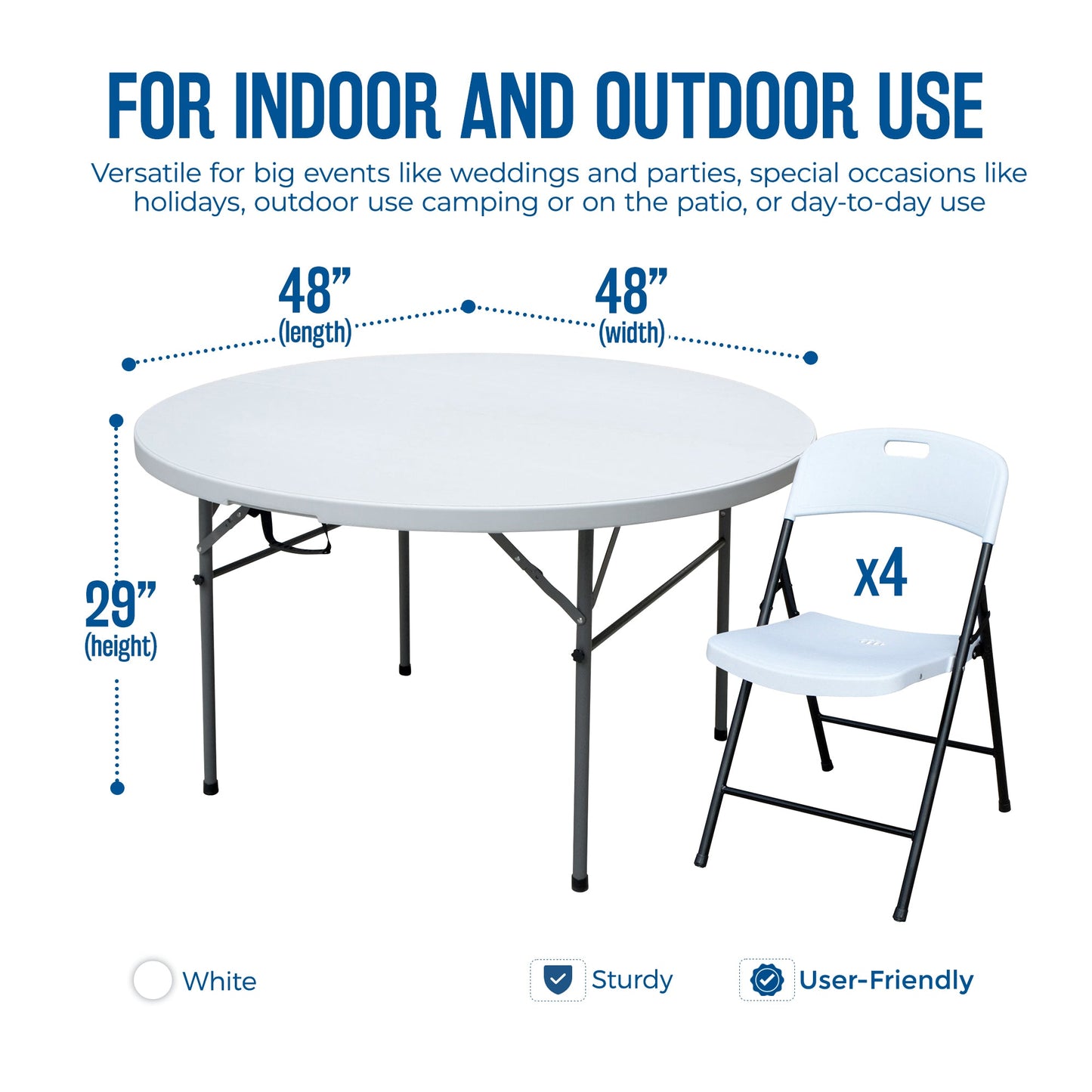 Plastic Development Group 4' Folding Banquet Table & 4 Outdoor Folding Chairs