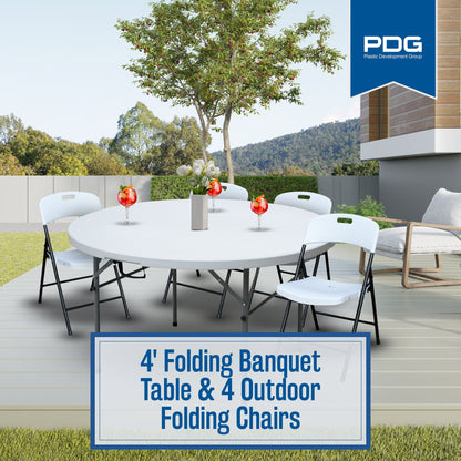 Plastic Development Group 4' Folding Banquet Table & 4 Outdoor Folding Chairs