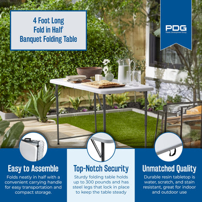 Plastic Development Group 4 Foot Long Fold in Half Banquet Folding Table, White