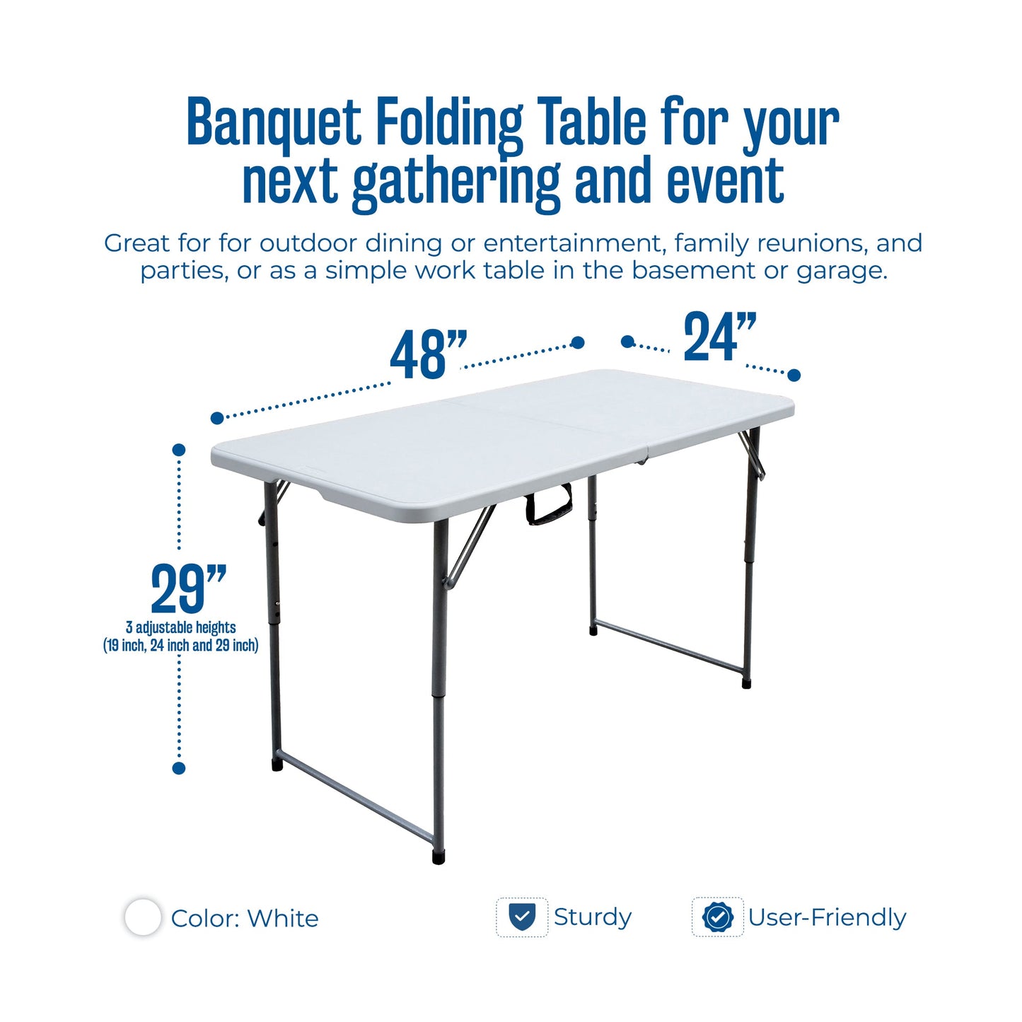 Plastic Development Group 4 Foot Long Fold in Half Banquet Folding Table, White