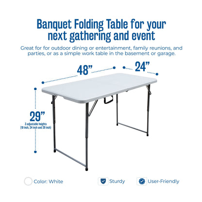 Plastic Development Group 4 Foot Long Fold in Half Banquet Folding Table, White