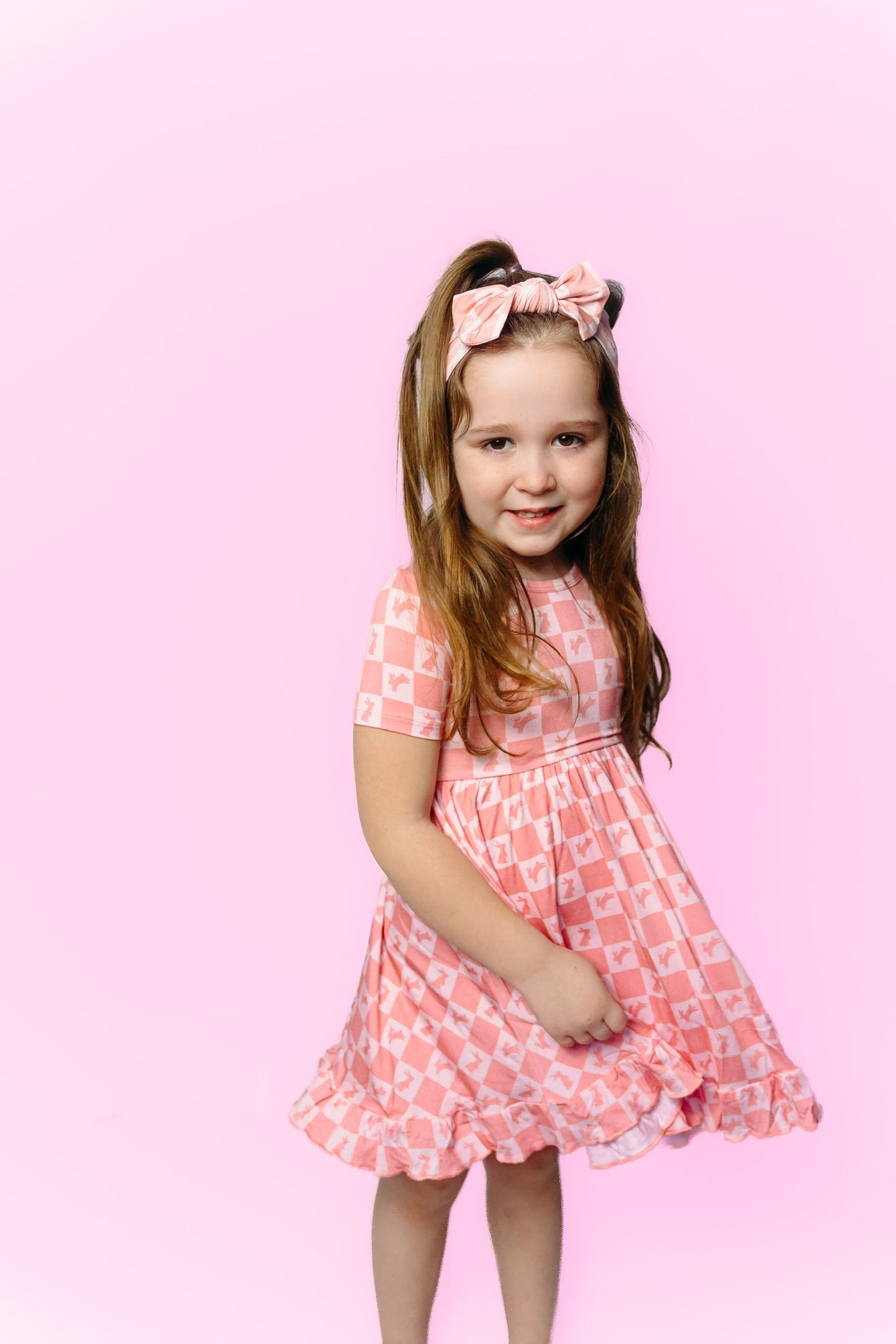 HOPPITY BLUSH CHECKERS DREAM RUFFLE DRESS