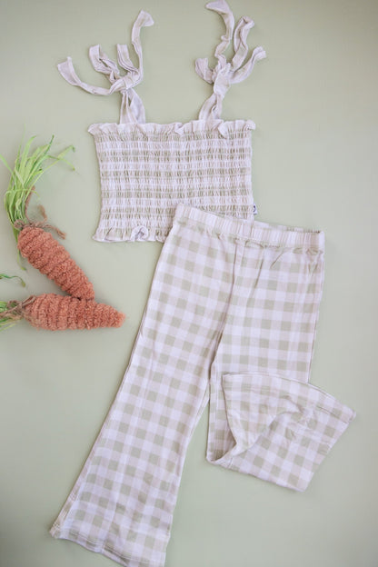 SAGE GINGHAM DREAM SMOCKED FLARE SET