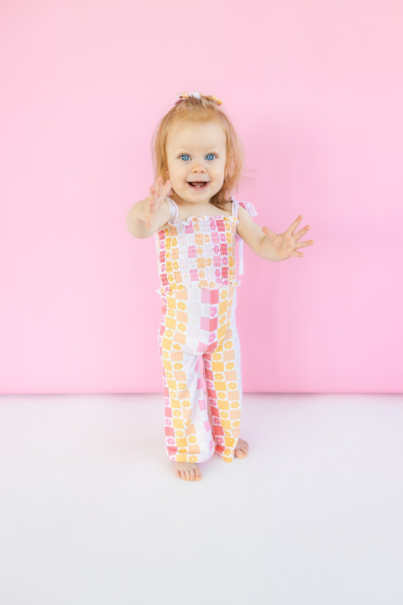 SUMMER SUNSET CHECKERS DREAM SMOCKED FLARE SET