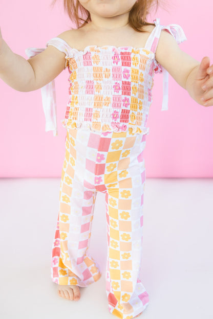 SUMMER SUNSET CHECKERS DREAM SMOCKED FLARE SET