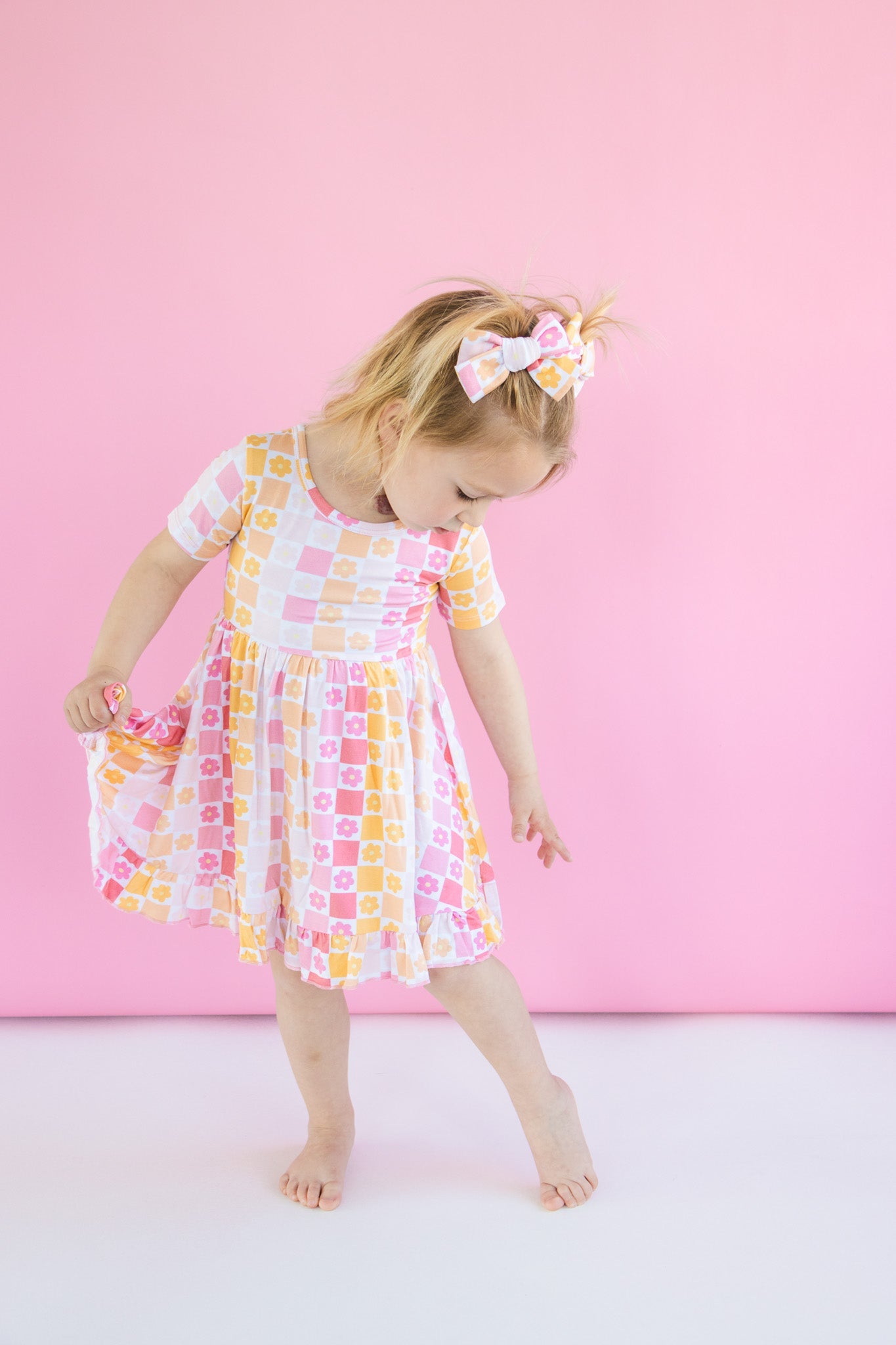 SUMMER SUNSET CHECKERS DREAM RUFFLE DRESS