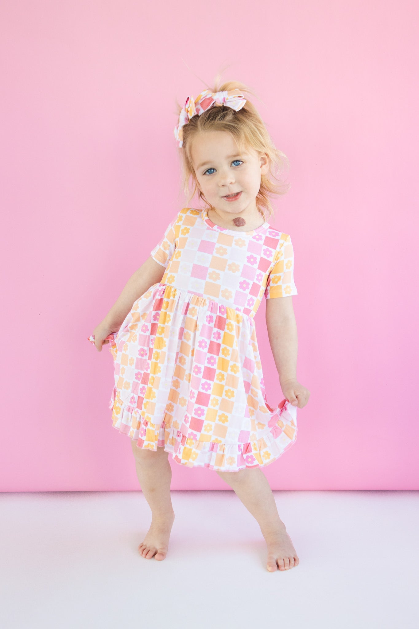 SUMMER SUNSET CHECKERS DREAM RUFFLE DRESS