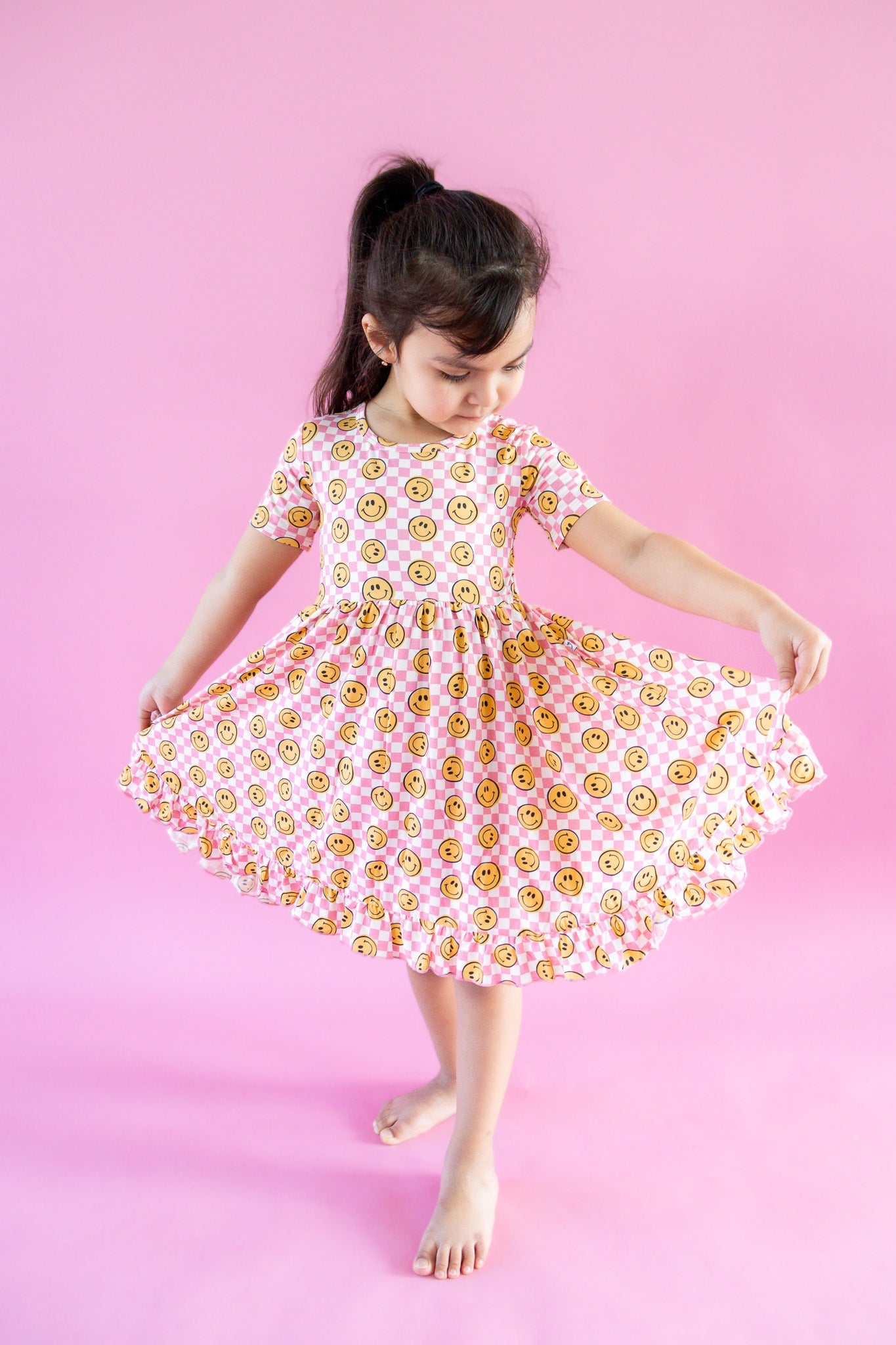 BLUSHIN' CHECKERS DREAM RUFFLE DRESS