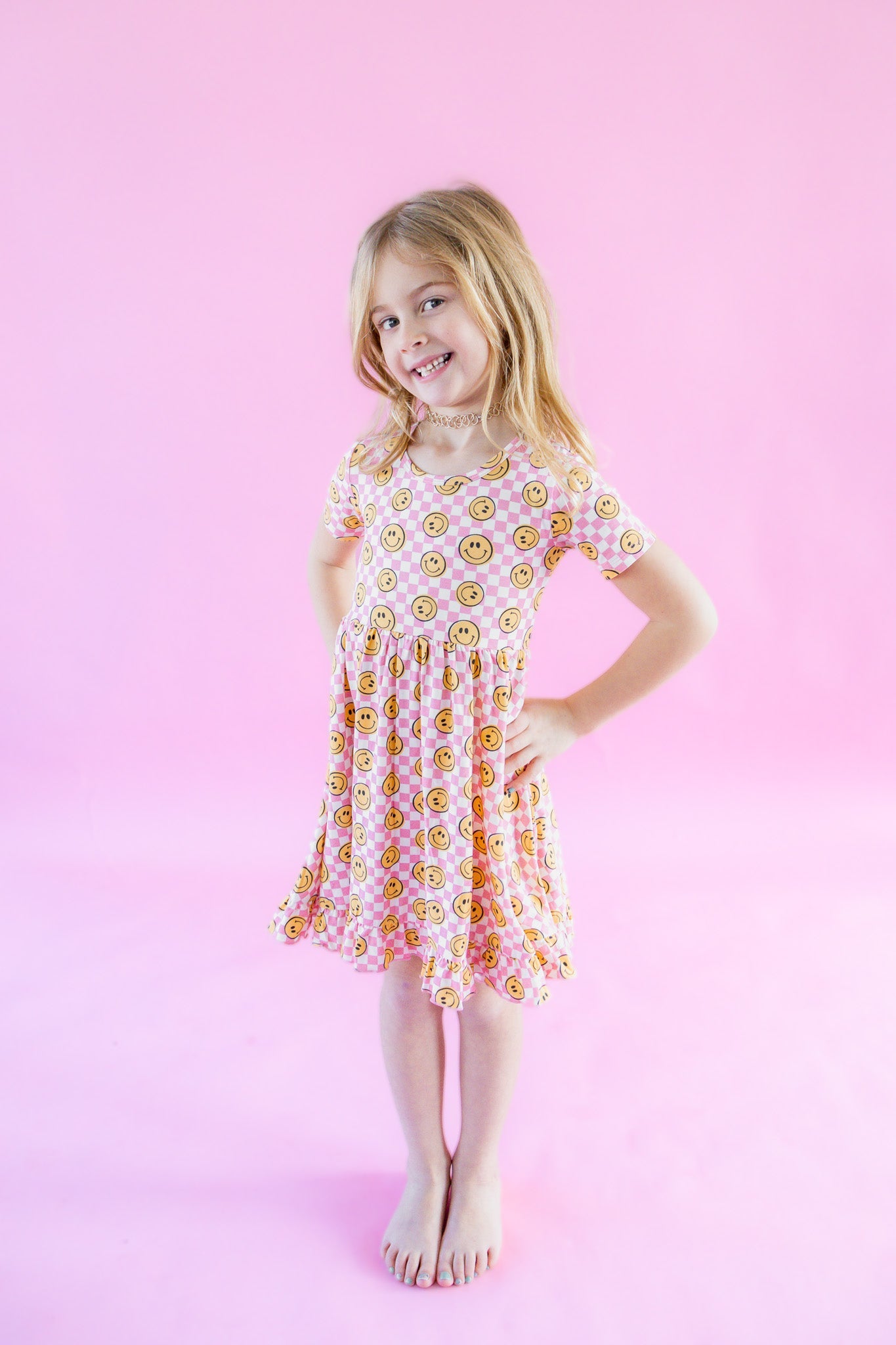 BLUSHIN' CHECKERS DREAM RUFFLE DRESS