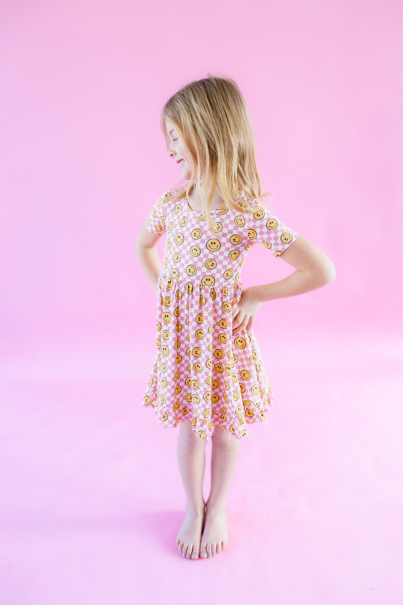 BLUSHIN' CHECKERS DREAM RUFFLE DRESS