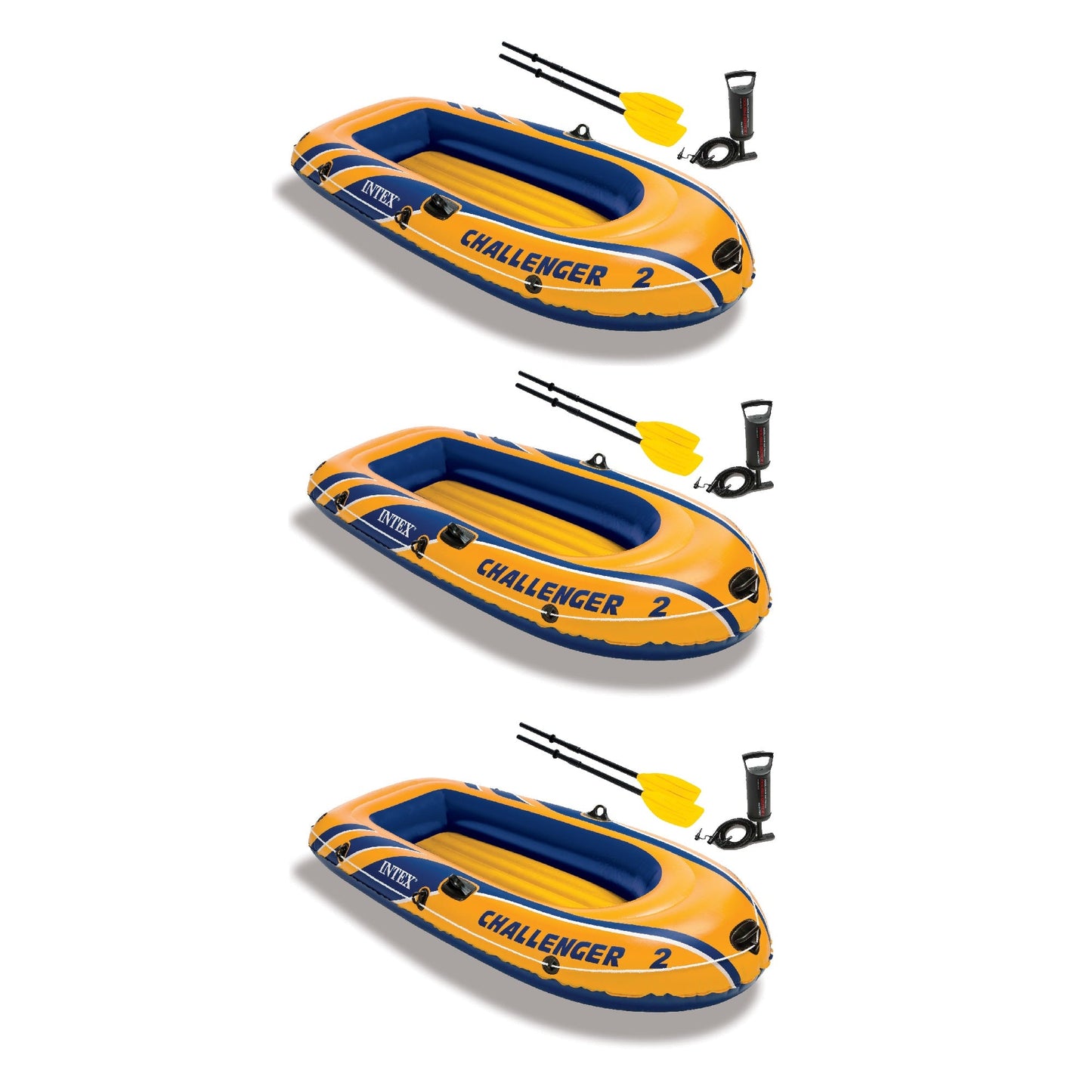 Intex Inflatable 2 Person Floating Boat Raft Set w/ Oars & Air Pump (3 Pack)