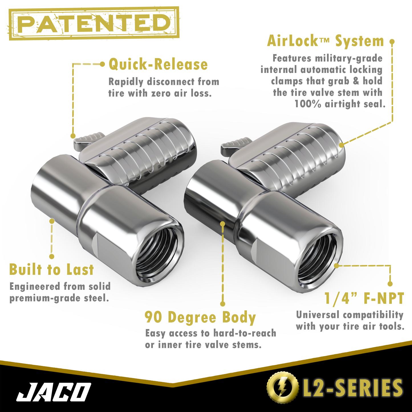 Lightning™ L2-Series Tire Air Chuck | Open Flow, 1/4" F-NPT (2 Pack)