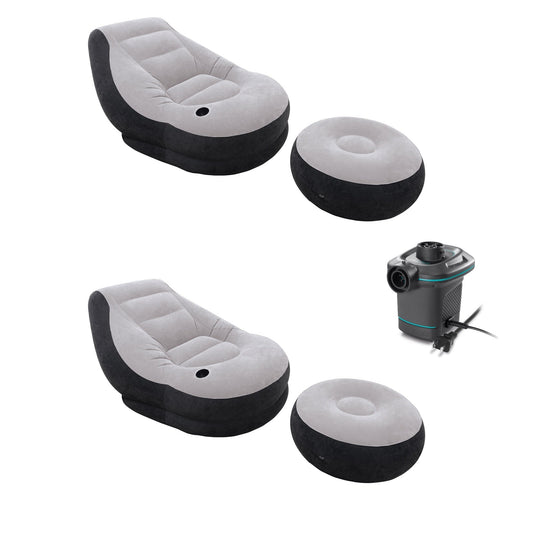 Intex Lounge Chair /w Cup Holder & Ottoman Set (2 Pack) 120V Air Pump