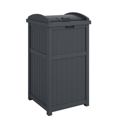 Suncast Trashcan Hideaway Outdoor 33 Gallon Garbage Trash Waste Bin, Cyberspace