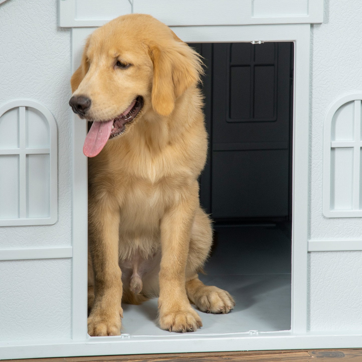 Plastic Dog House, Water Resistant Puppy Shelter Indoor Outdoor with Door, for Large Dogs, Blue