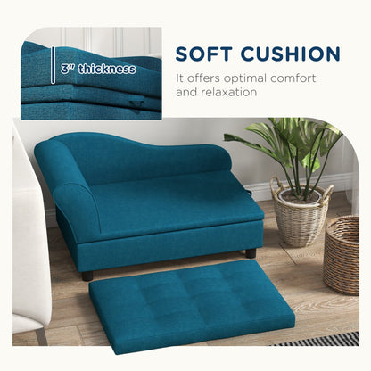 Pet Sofa, Dog Couch, Elevated Pet Bed for Small and Medium Dogs, with Hidden Storage, Soft Tufted Cushion, Dark Blue