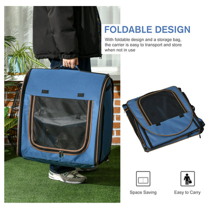 39" Portable Soft-Sided Pet Cat Carrier with Divider, Two Compartments, Soft Cushions, & Storage Bag, Blue