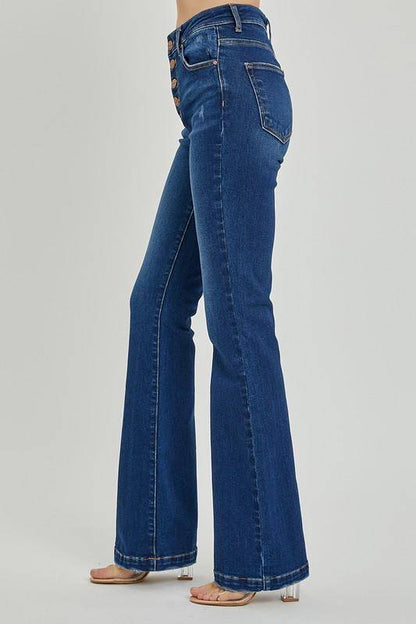 Risen High Rise Button Down Boot Cut Jeans