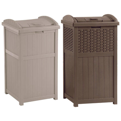 Suncast Trash Hideaway 33 Gallon Garbage Container, 1 Beige & 1 Brown (2 Pack)