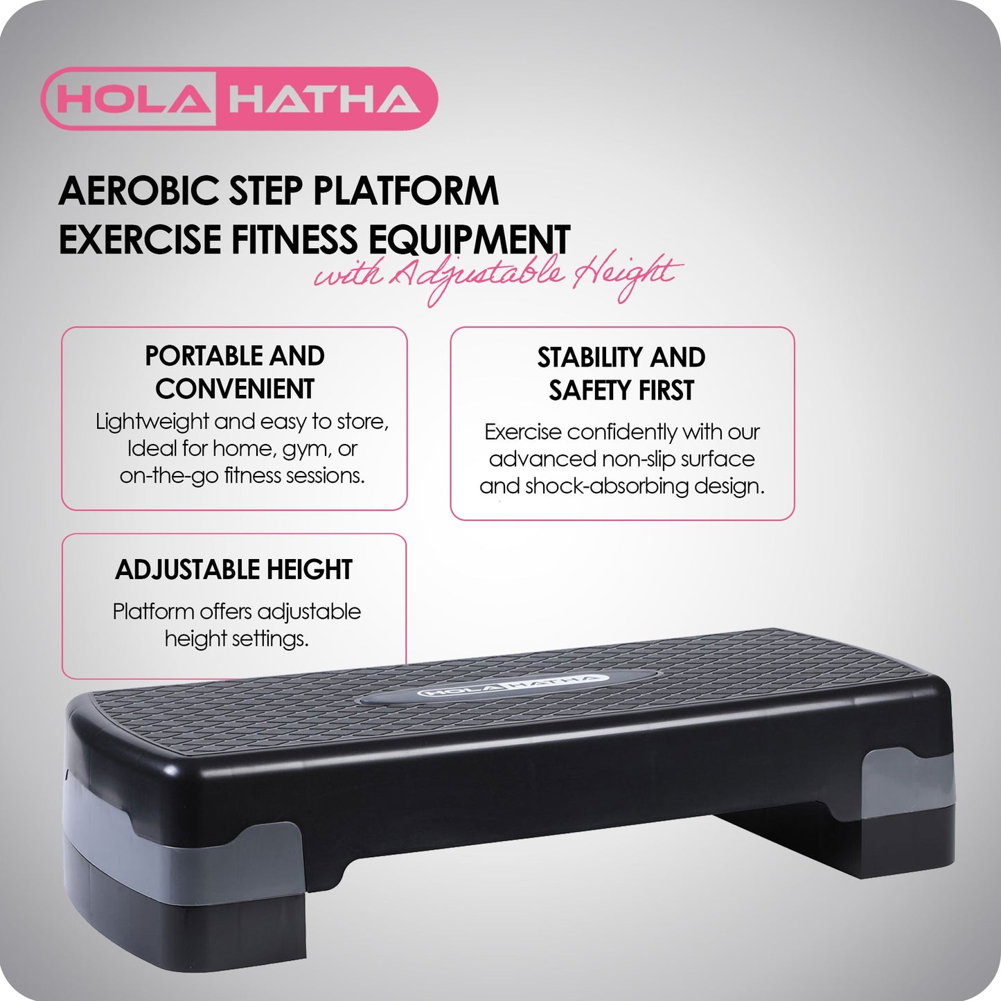 HolaHatha Aerobic Step Platform Exercise Fitness Equipment w/ Adjustable Height