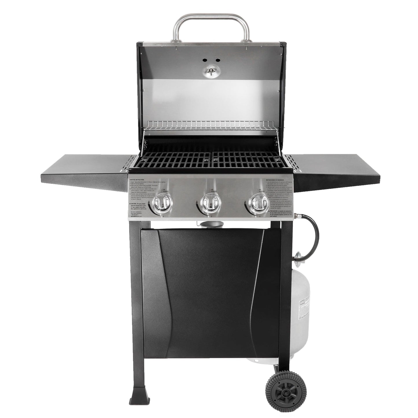 Grill Boss GBC1932M 3 Burner Gas Grill with Top Cover and Side Shelves, Black