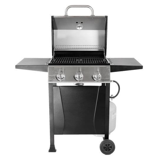 Grill Boss GBC1932M 3 Burner Gas Grill with Top Cover and Side Shelves, Black