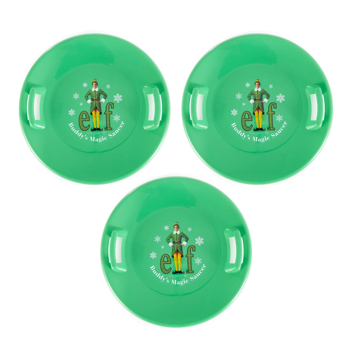 Slippery Racer Downhill Pro Buddy The Elf Saucer Disc Snow Sled, Green (3 Pack)