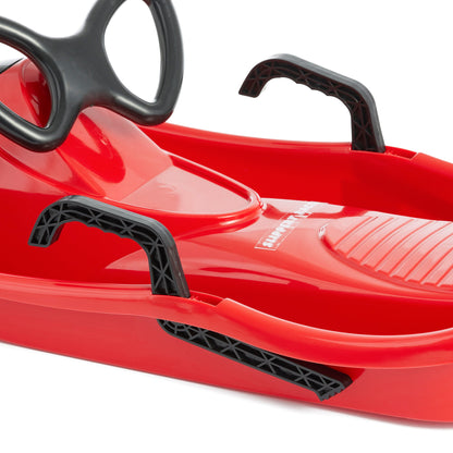 Slippery Racer Downhill Derby Kids Toddler Steerable Plastic Snow Sled, Red