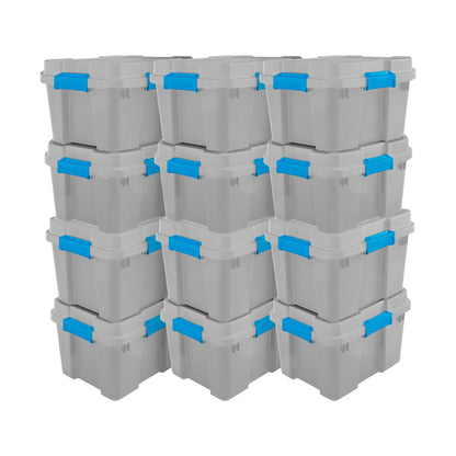 Sterilite 20 Gallon Plastic Home Storage Container Tote Box, Gray/Blue (12 Pack)